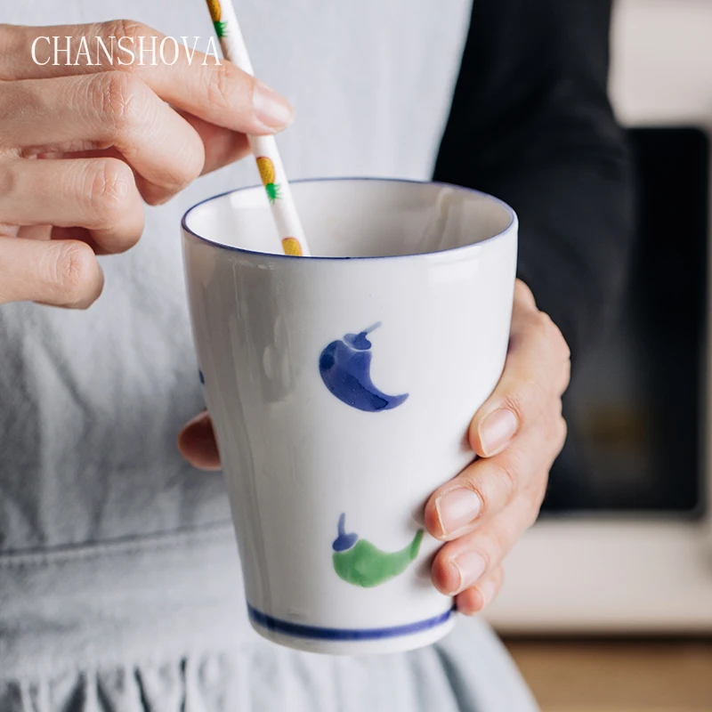 

CHANSHOVA 300ml Traditional chinese Handpainted ceramic Personality Arc-shaped milk water coffee cup China porcelain teacup H290