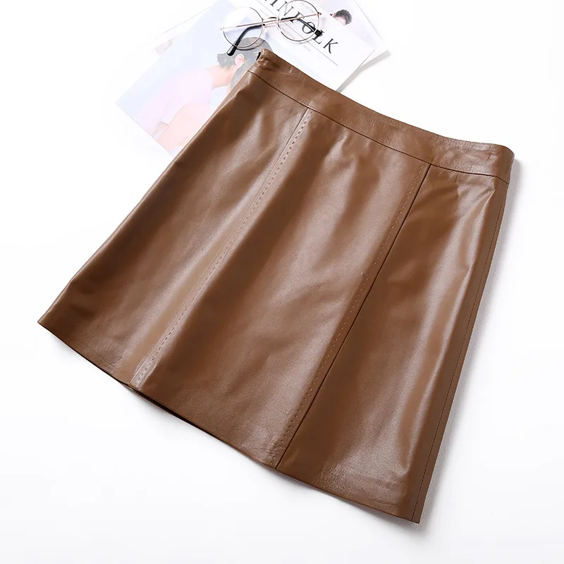 Женская короткая юбка из натуральной кожи элегантная облегающая юбка-трапеция с