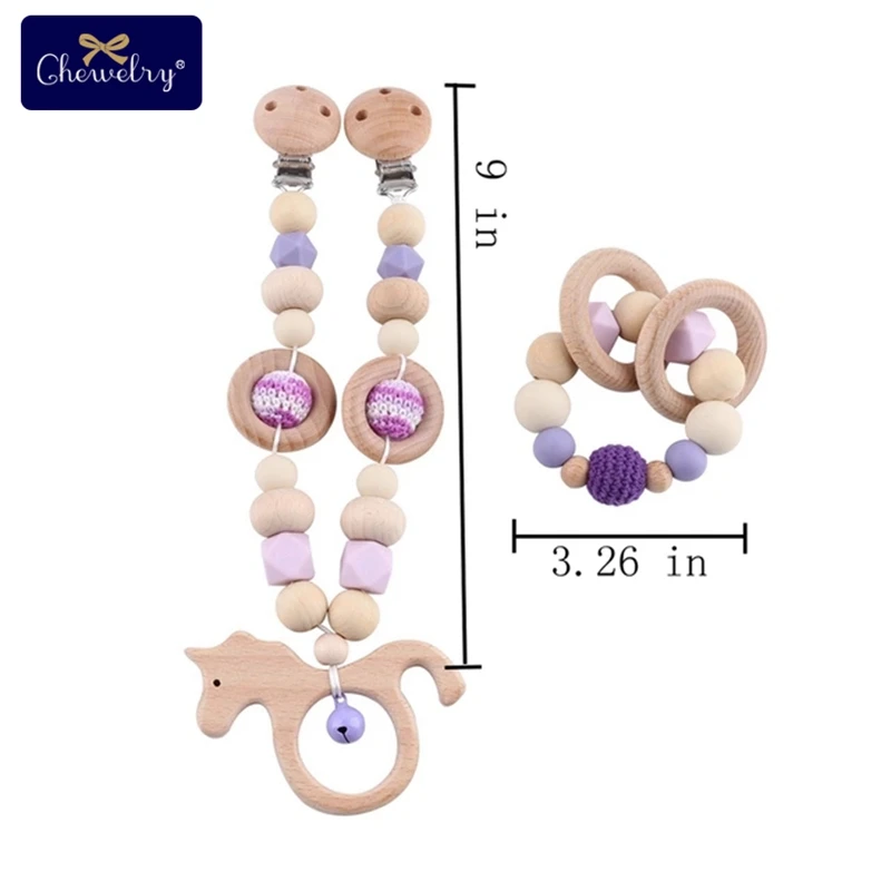 Purple Set 3 Деревянный зубопрорезыватель для детских игр, гимнастическая соска, зажим на цепочке, силиконовые бусины, персонализированная фиксация, фиксатор, детский прорезыватель, сделай сам, для детских колясок, игрушки - Цвет: Purple Set 3