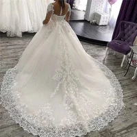 a line o neck wedding dresses half sleeve 2020 lace applique vestido de noiva custom made sashes bridal dress with train