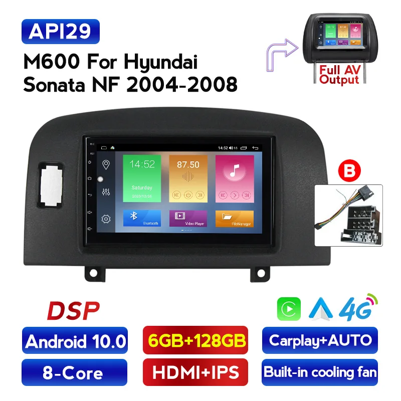

Автомагнитола Carplay на Android 10 DSP для Hyundai SONATA NF 2004-2008, мультимедийный видеоплеер, навигация GPS, 2 Din, DVD, 4G, LTE, FM