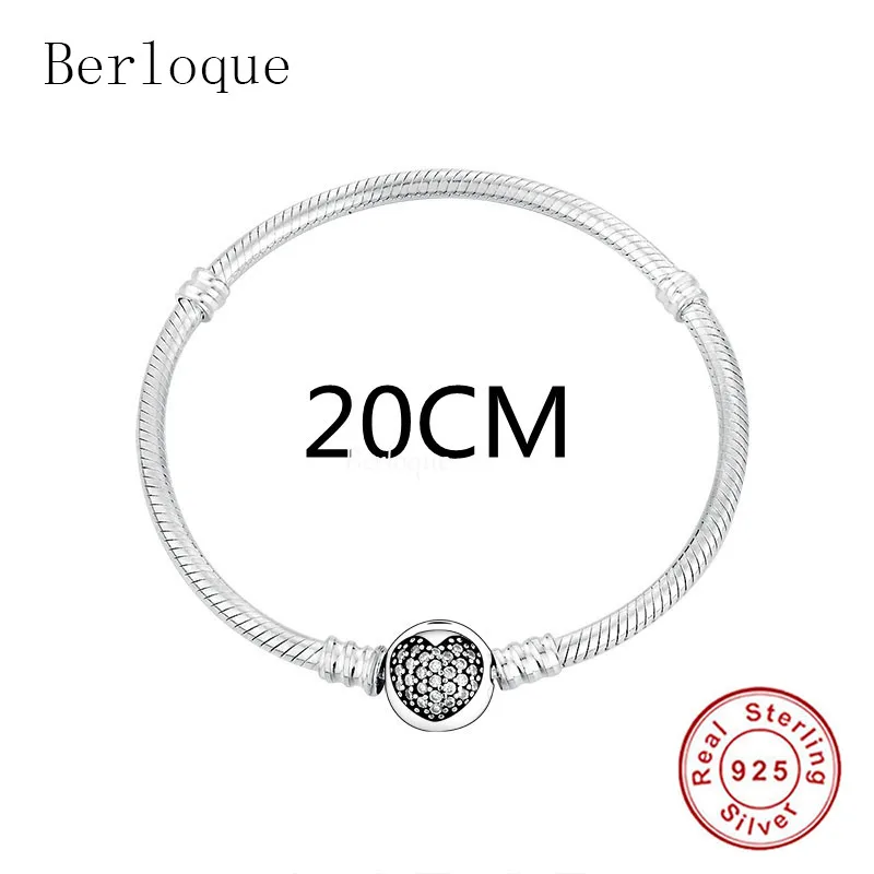 

Berloque Fashion Women Men 16CM~22CM 925 Sterling Silver Pave CZ Heart Round Clasp Snake Chain Bracelet Fit Charms Beads Jewelry