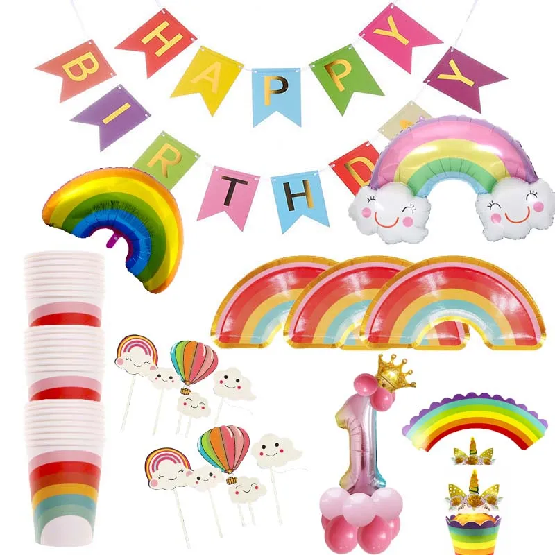 Радуга бумажные тарелки и стаканы разных цветов на день рождения вечерние