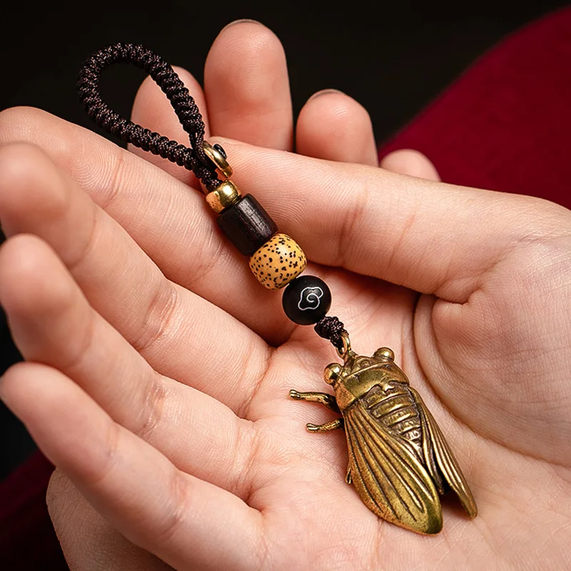 Брелки из чистой латуни в виде цикады со шнурком подвески подарки кольцо для