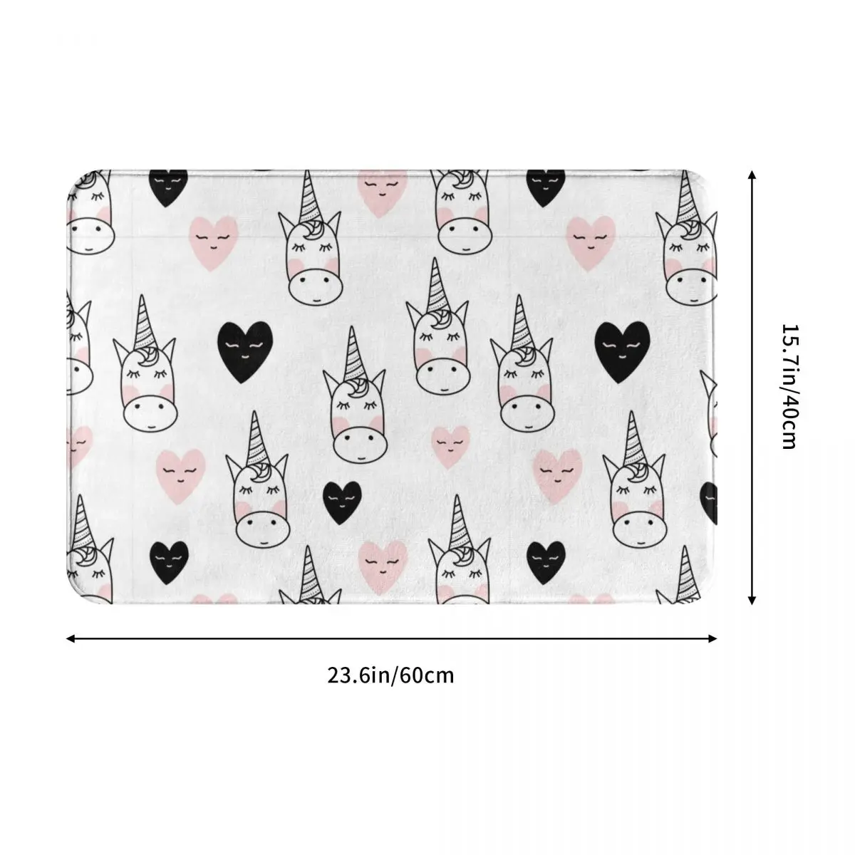 Прекрасный коврик для двери с единорогами и сердечками из полиэстера, антиколосковым покрытием, украшением пола и ванной комнаты, кухни и балкона, размером 40х60 дюймов.