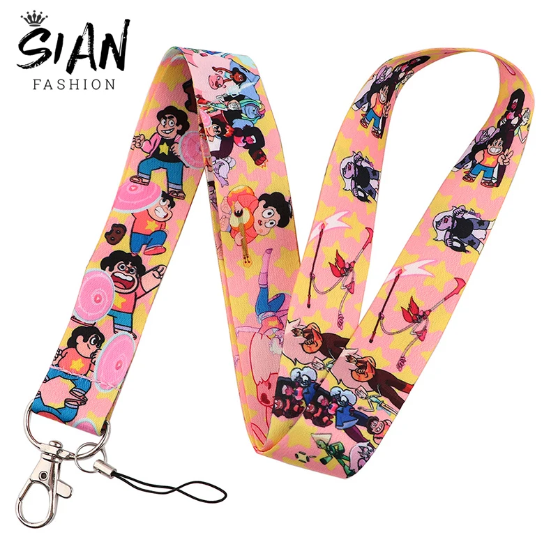 

Animax Steven Universe Ribbon Lanyards Keychains Holder Cartoon Pink Shield Anime Figures Long Neck Strap Keycord Jewelry Gifts