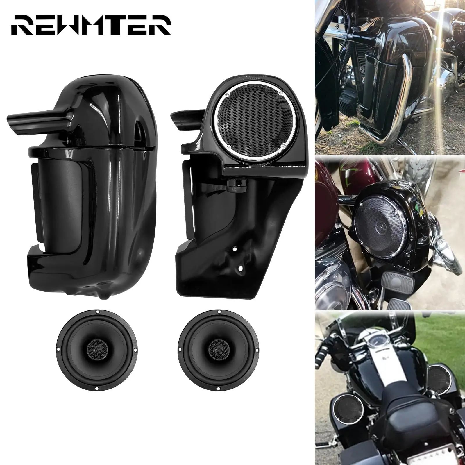 

Motorcycle Black 6.5" Speaker Box Pods Lower Vented Leg Fairing For Harley Touring Street Electra Glide Road King FLHT 1983-2013