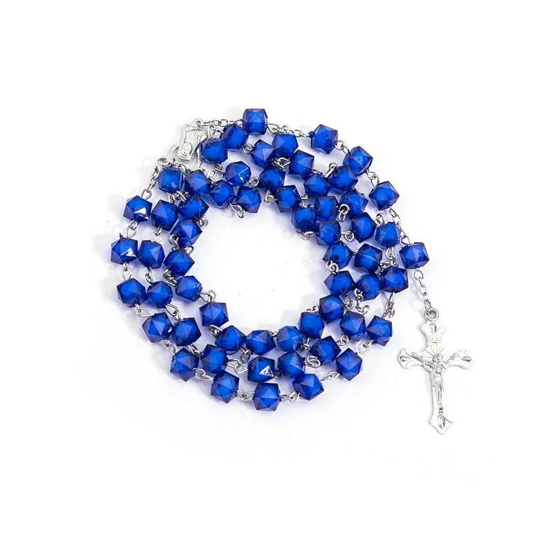 Новый стильный Кристалл крест ожерелье из бисера. Синий кристалл четки бусин