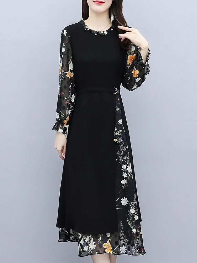 

Dress Chiffon floral spring summer spring and autumn 2021 new female code base long
