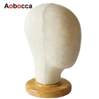 aobocca extension making hats caps display canvas cork block mannequin head model with wooden stand 21 26inch