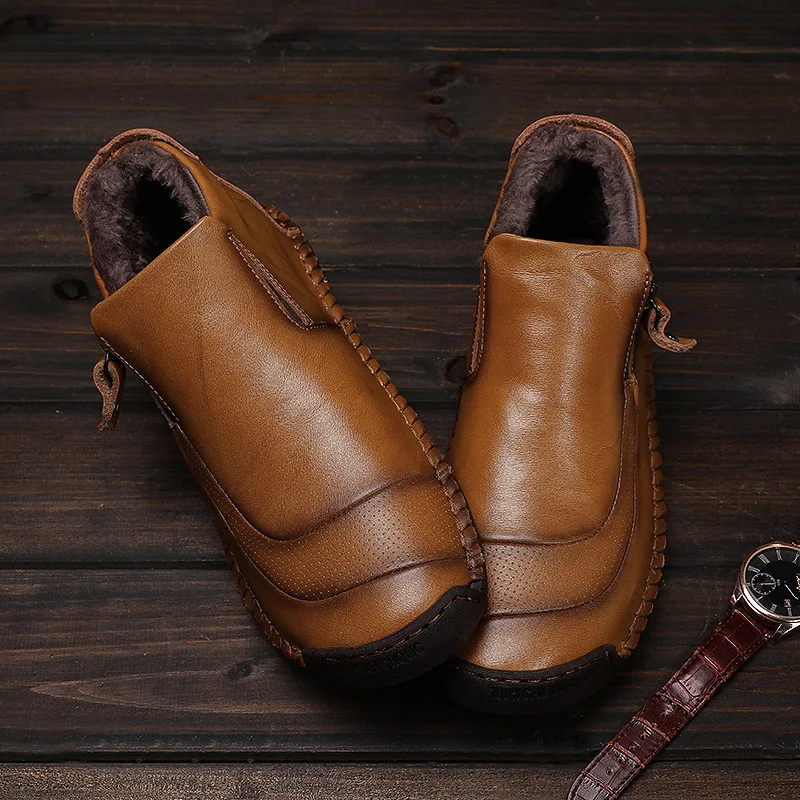 Мужские повседневные рабочие ботинки из натуральной кожи зимние хлопковые