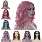 Soowee волнистые серые, розовые синтетические волосы, высокотемпературные волосы, парики для вечерние, красные, черные, зеленые женские парики для косплея
