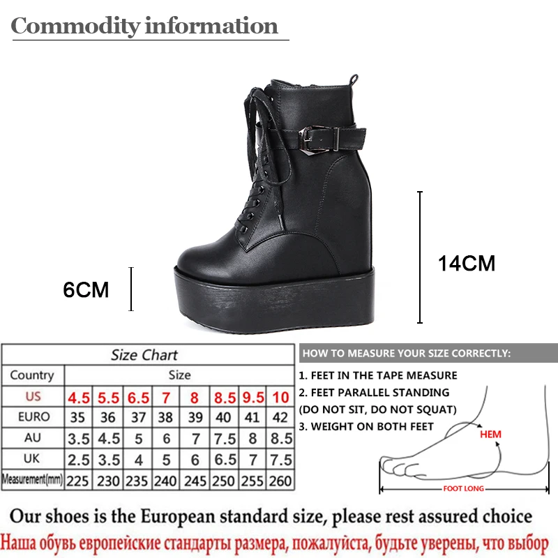 Gdgydh White Lace Up Platform Ankle Boots For Women Comfortable Wedges Shoes High Heels Goth Buckle Black Leather Good Quality | Обувь