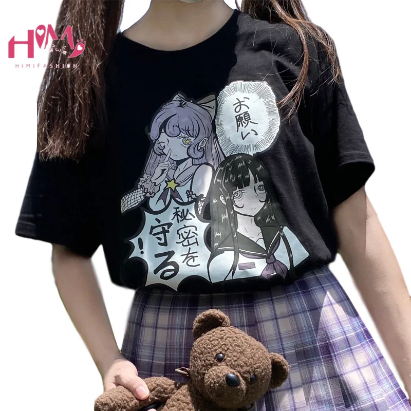 Женские футболки в стиле Харадзюку готические милые уличные топы с графическим