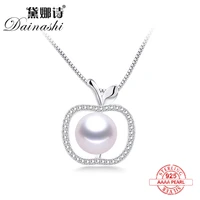 genuine freshwater pearl apple shape pendants 925sterling silver fashion zircon necklace for women fine jewelryno chain