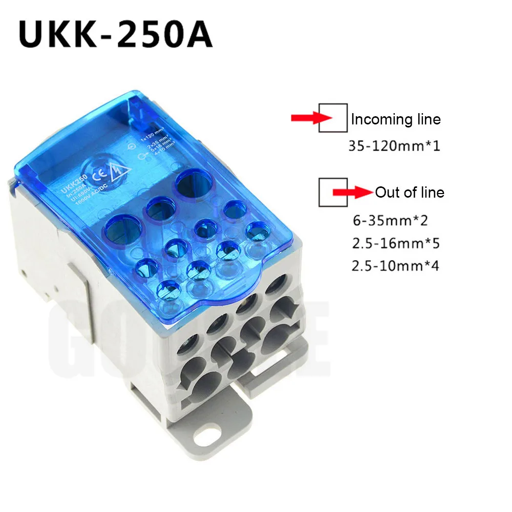 UKK250A UKK80A 125A 160A 250A 400A 500A клеммный блок 1 во многих из din-рейку распределительная коробка Универсальный электрический провод разъем - Цвет: UKK250A