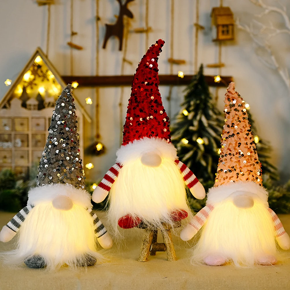 Merry Christmas Faceless Doll LED Luminous Gnome Lamp Plush Elf Santa Claus Ornaments Pendant Home New Year Christmas Decoration