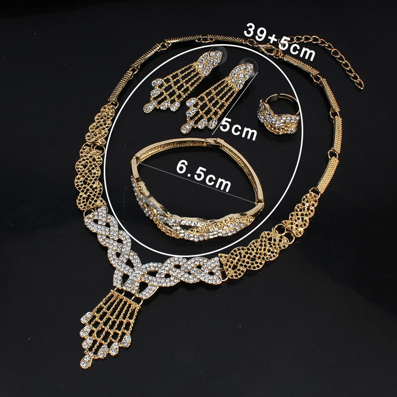 

Dubai Jewelry Set for Women Wedding Dress Aessories Necklace Earrings Bracelet Ring Set 5PS