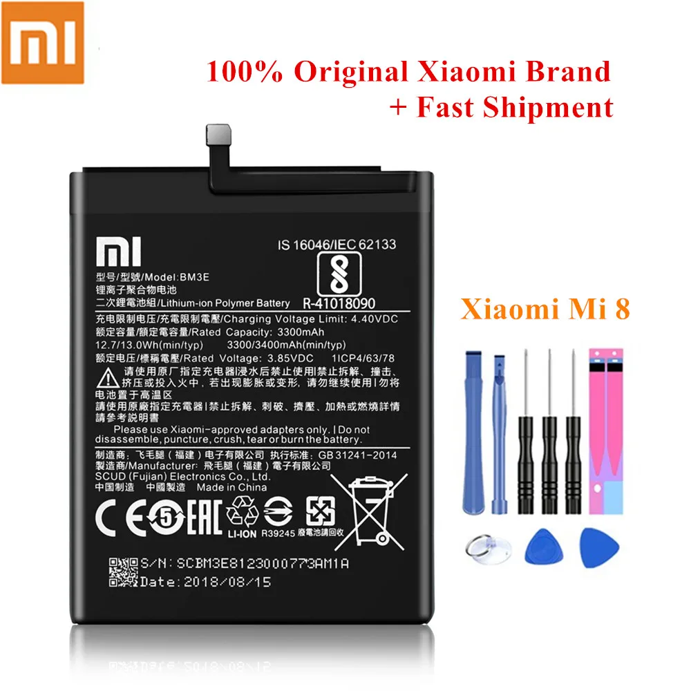 100% Оригинальный аккумулятор BM3E для Xiaomi Mi 8 Mi8 M8 3300/3400 мАч полноразмерная емкость