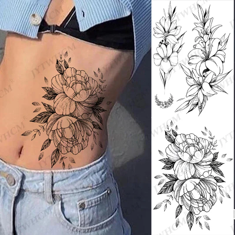

Temporary Tattoos Stickers Rose Peony Reu Cross Skull Flowers Butterfly Flash Tattoos Body Art Arm Sleeves Fake Tattoo For Woman