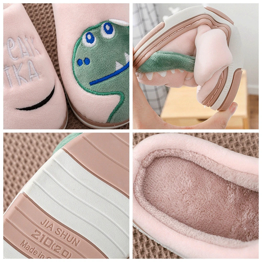 Женские зимние теплые тапочки из флока с мультяшным динозавром большие размеры 33