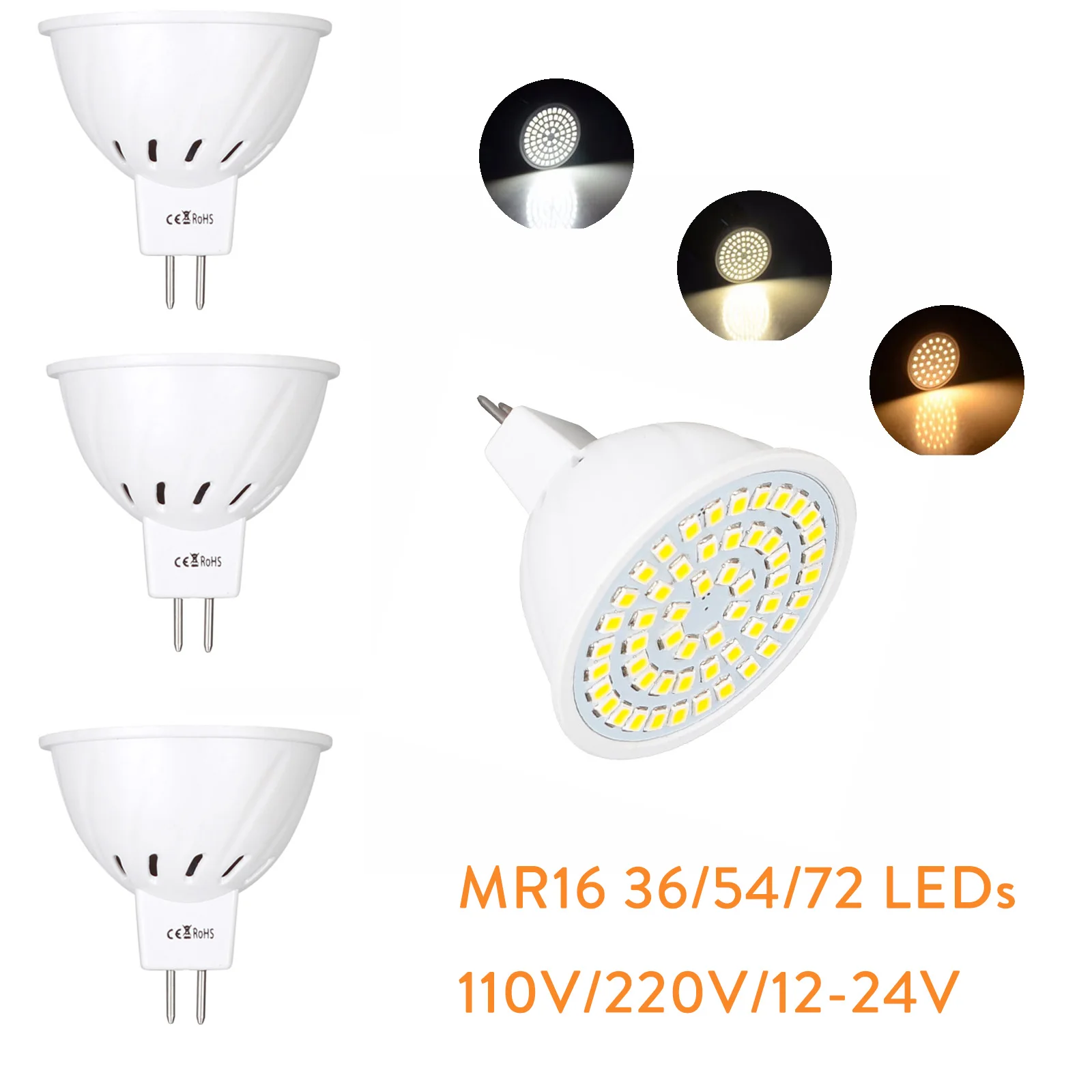 Светодиодный светильник MR16 12 24 В 220 SMD 2835 точечный s 4 Вт 6 8 36 54 72 светодиодный теплый