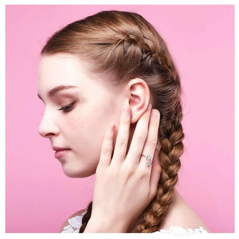 

1PC Shining Rhinestone Mosaic 26 Letters Initial Ring New Fashion Opening Cuff Ring For Women Charm Jewelry Gift