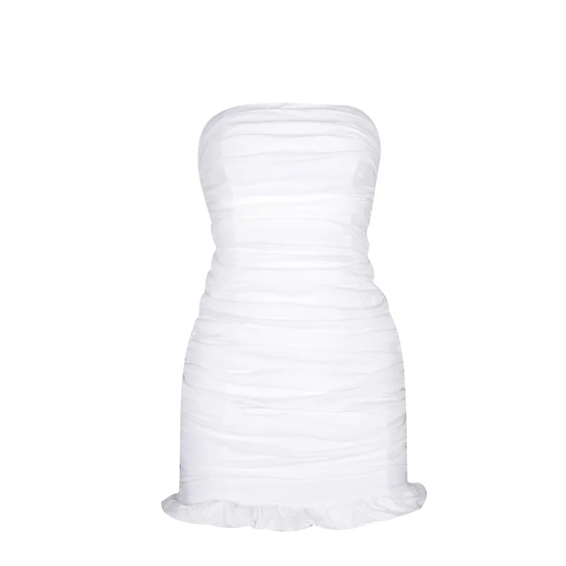 

2021 Spring Women's New Fashion Tube Top Strapless Ruffled Pleated Hip Skirt Dress Women