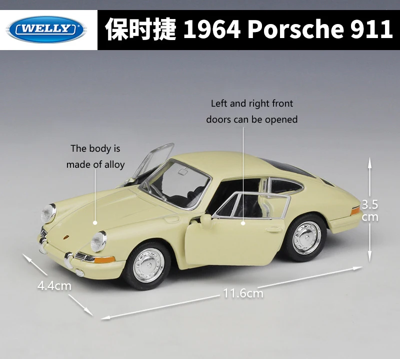 WELLY литой 1:36 Масштаб симулятор классическая модель автомобиля 1964 Porsche 911 оттягивающийся автомобиль металлический сплав игрушка автомобиль для детей Коллекция подарков