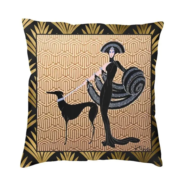 

Art Deco Erte Greyhound Cushion Cover 55x55 cm Whippet Sighthound Dog Throw Pillow Case Living Room Sofa Decoration