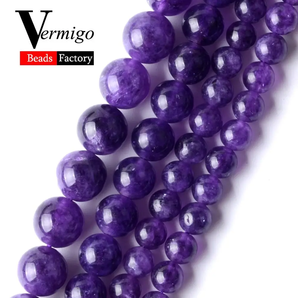 Natural Stone Purple Jades Amethysts Mineral Beads For Jewelry Making 6 8 10mm Round Angelite Beads Diy Bracelets 15inch