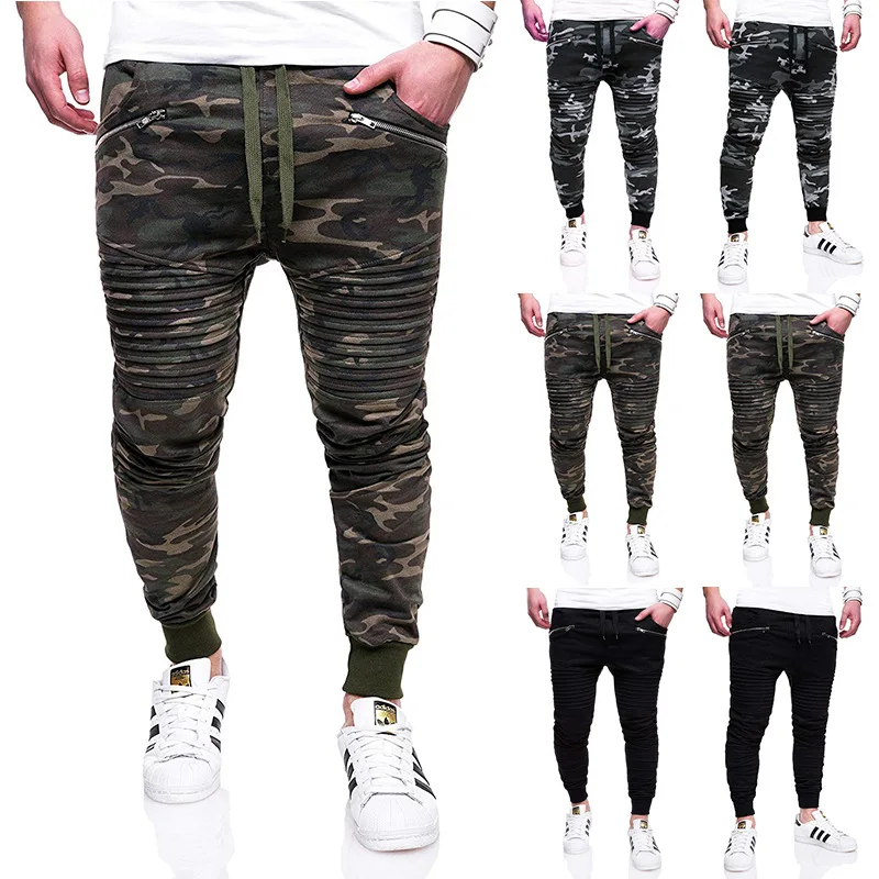 

SKU: 7148 - the European yards men fashion fold zipper stitching beam foot sports leisure trousers