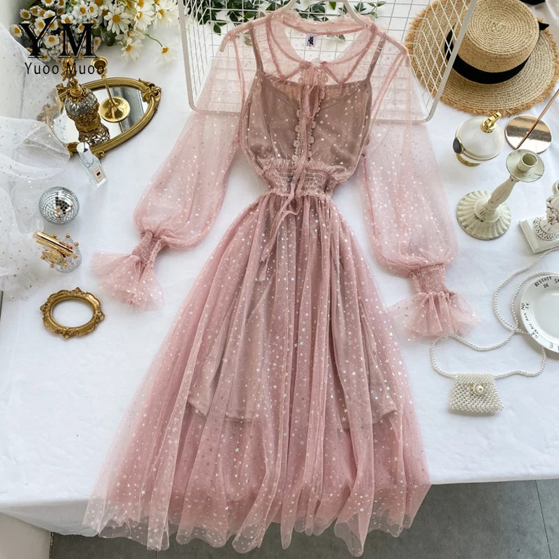 YuooMuoo хорошее качество Звездные блестящие розовые кружевные вечерние платья