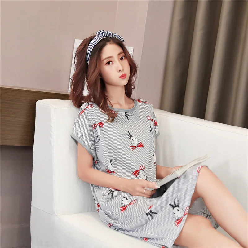 

2020 Spring and Summer Nightdress Female Short-sleeved Fresh Nightdress Student Loose Milk Silk Home Service Sleep Tops