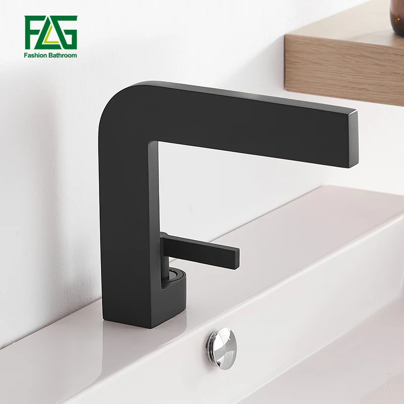 

FLG Basin Faucets Single Handle Square Tap New Design Deck Mounted Black Bathroom Sink Faucet 1218-11B