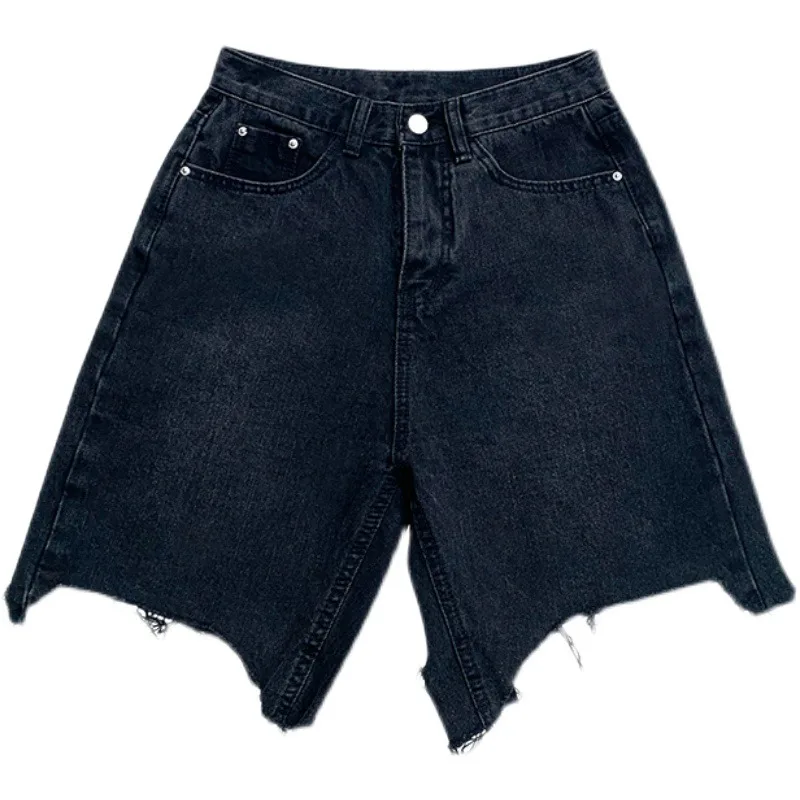 

Women's Spring and Summer Korean Style High Waist Slimming Loose BF Versatile Retro Hong Kong Style Shorts Wide Leg Denim Shorts