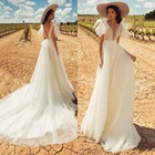 Свадебное платье UZN в стиле бохо с V-образным вырезом, а-силуэт в горошек, Сетчатое свадебное платье с бантом, сексуальное платье для невесты с открытой спиной