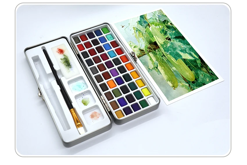 SeamiArt 50Color Solid Watercolor Paint Set Portable Metal Box Watercolor Pigment for Beginner Drawing Watercolor Paper Supplies