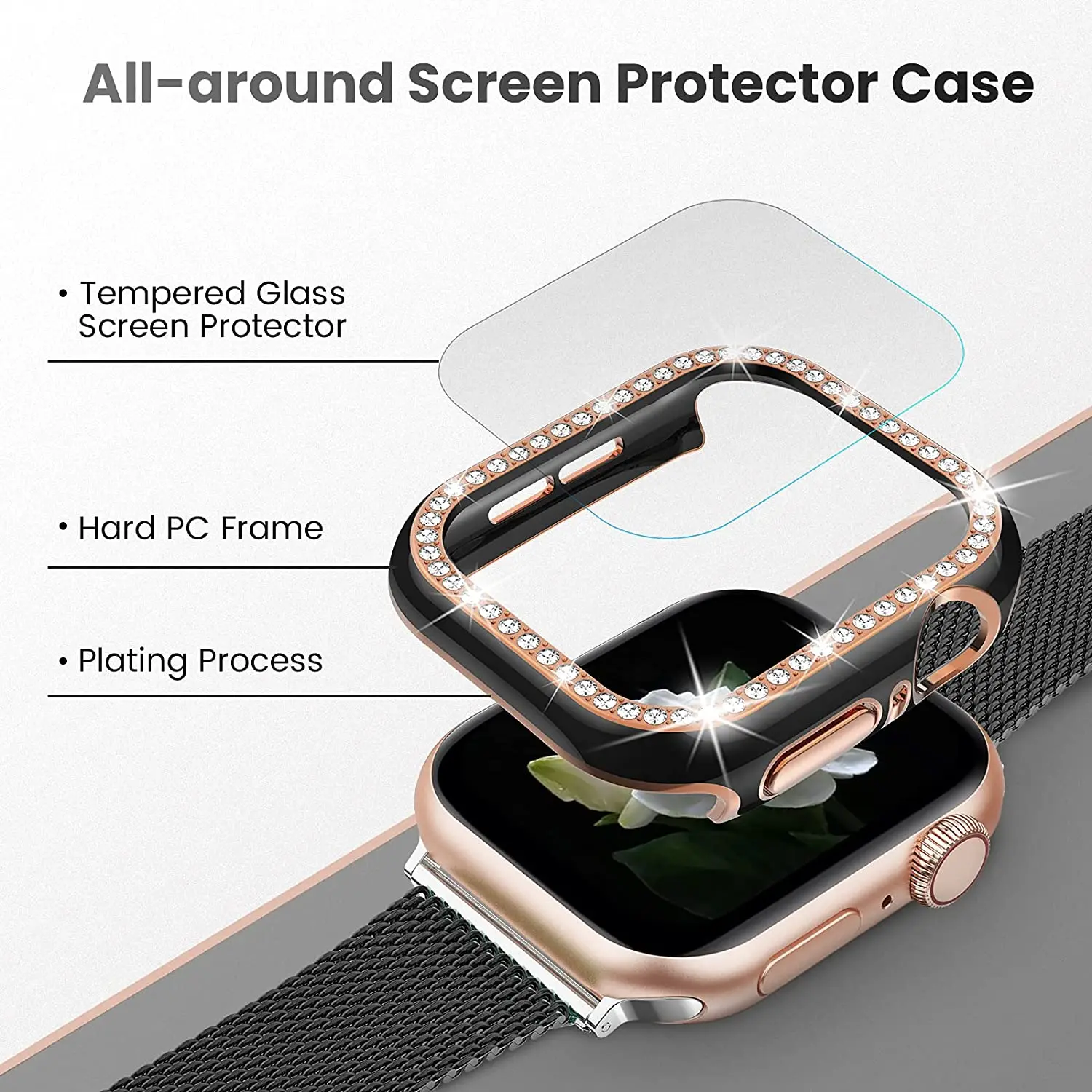 Шикарное стекло + крышка для Apple Watch чехол 40 мм 44 42 38 iWatch Φ Защита экрана iwatch series 3 4 5 6