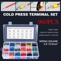 960pcs terminal boxed kit used for 0 5 10mm2 wire cable copper tube needle type insulated ferrules cold pressing connector sets