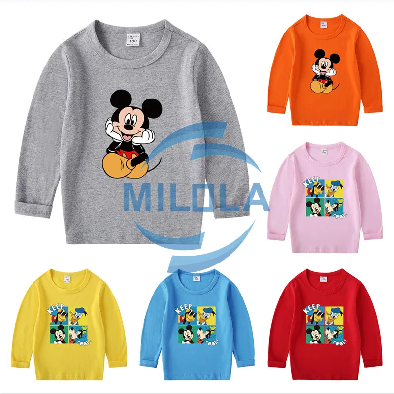 Детская Хлопковая футболка с длинными рукавами и изображением Микки Мауса | Мать