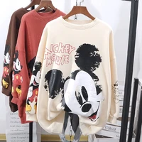 Hot Disney Cartoon Woman Fashion Mickey Mouse Fall Winter Edition Round Neck Printing Loose Pullover Sweater Clothing