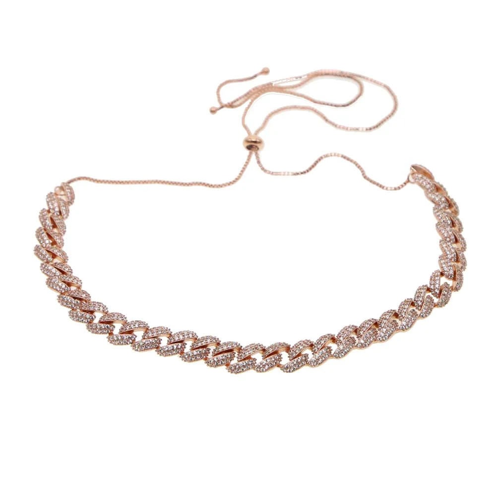 Rose Gold Высокое качество, ожерелье в стиле хип-хоп, с украшениями, кантри, кубинская цепочка, ожерелье для женщин, рок, CZ, регулируемое колье, кубинская цепочка для женщин - Окраска металла: Rose Gold