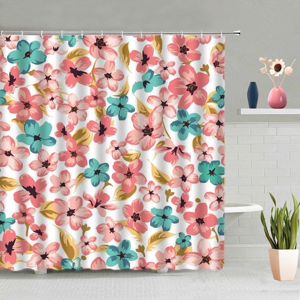 

Занавеска для душа с цветами, декоративное водонепроницаемое настенное украшение для ванной комнаты с изображением растений, девушек, комп...