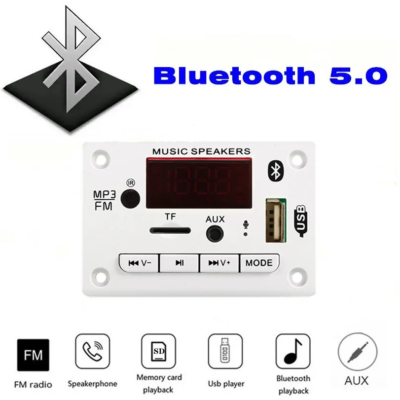

Hands-free MP3 Player colorful Screen Decoder Board 12V Bluetooth 5.0 Car FM Radio Module Support TF USB AUX Recorders for Car