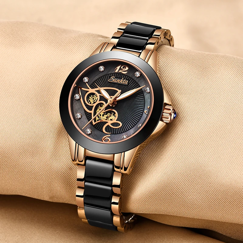 Diamond Surface Ceramic Strap Watch SUNKTA Fashion Waterproof Women Watches Top Brand Luxury Quartz Watch Women Relogio Feminino