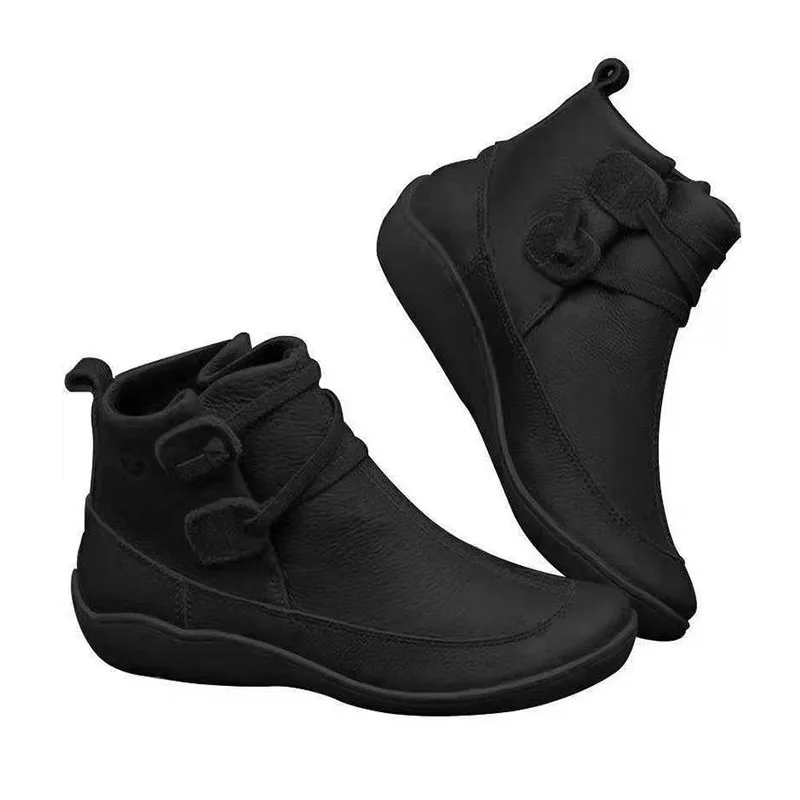 

CUZULLAA Autumn Women Retro Ankle Boots High Shoes Lady Solid Color Fashion Slip-On Boots Female Booties Plus Size 35-43