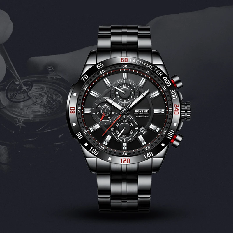 Мужские многофункциональные автоматические механические часы BOYZHE со стальным