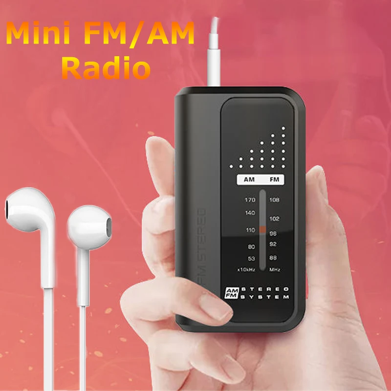 Мини FM/AM радио приемник портативный FM с стерео наушниками поддержка DBS Бас Звук