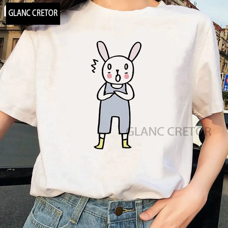 

Casual Graphic Fashion T-shirt Cartoon Kawaii Rabbit Printed T shirt women Women Streetwear Aesthetic T Shirt Female Tops